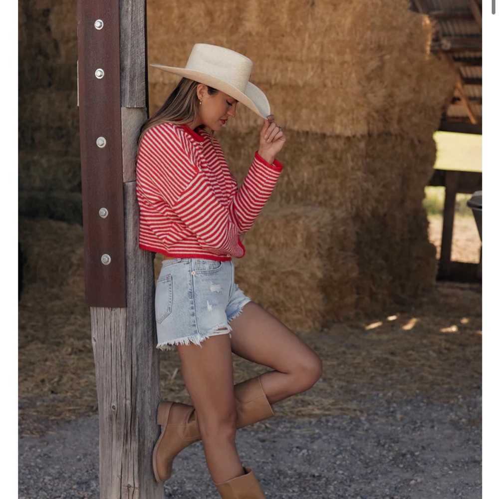 Cardigan Red Striped Sweater Carly Jean
